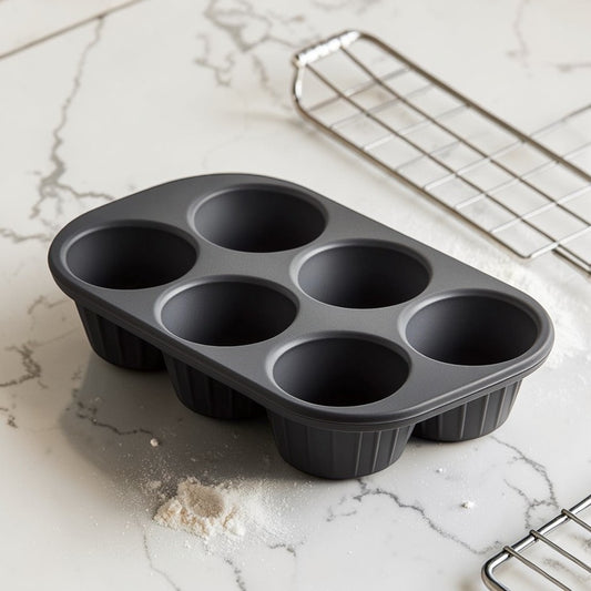 Padva Muffin Pan - High-Density Platinum Silicone - Professional Grade Non-Stick Cupcake Mold - Reinforced Structural Frame - Charcoal Grey - 12 Cup