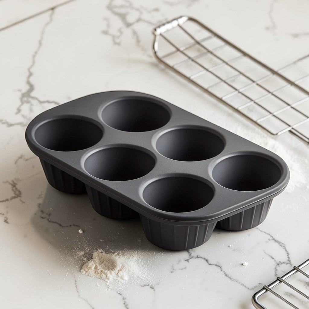 Padva Muffin Pan - High-Density Platinum Silicone - Professional Grade Non-Stick Cupcake Mold - Reinforced Structural Frame - Charcoal Grey - 12 Cup